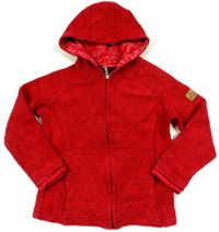 Červený propínací svetřík/kabátek s nášivkou a kapucí