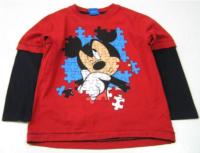 Červeno-tmavomodré triko s Mickeym zn. Disney+George 