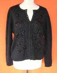 Dámský černý  propínací svetr s korálky zn. Cherokee vel. 36