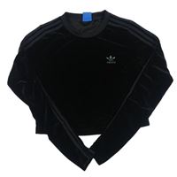 Černé sametové crop triko s pruhy a logem zn. Adidas