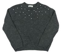 Tmavošedý vlněný svetr s perličkami zn. H&M