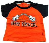 Oranžovo-černé tričko s nápisem a kytarami zn. Pumpkin Patch