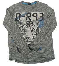 Černo-šedé žíhané triko s tygrem zn. Y.F.K.