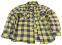 Žluto-fialová kostkovaná flanelová košile 