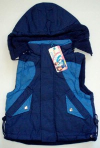 Outlet - Modrá šusťáková zateplená vesta s kapucí
