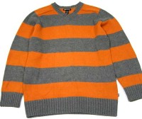 Oranžovo-šedý pruhovaný svetr zn. H&M, vel. 152