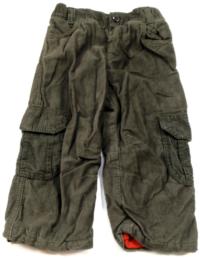 Khaki oteplené manžestrové kalhoty s kapsami zn. Marks&Spencer 