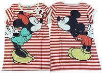 Nové - Smetanovo-oranžové pruhované tričko s Minnií a Mickeym zn. Disney 