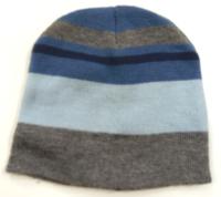 Šedo-modro-světlemodrá pruhovaná čepice 