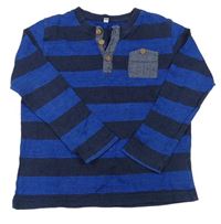 Modro-tmavomodré pruhované triko s knoflíčky zn. M&S