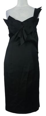 Dámské černé saténové midi koktejlové pouzdrové šaty s mašlí zn. Karen Millen