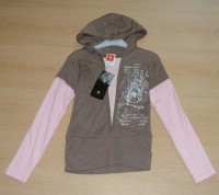 Outlet - Hnědo-růžové triko s potiskem a kapucí zn. C&A vel. 170/176