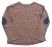Šdo-oranžové pruhované triko s knoflíčky zn. Benetton