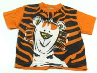 Oranžovo-černé vzorované tričko s tygříkem 