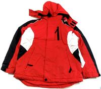 Červeno-černo-bílá šusťáková lyžařská bunda s kapucí zn. Alive 
