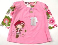 Outlet - Růžovo-bílé triko s květy a holčičkou zn. Minoti