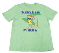 Světlezelené tričko s pizzou a palmou a nápisy zn. LANDS'END