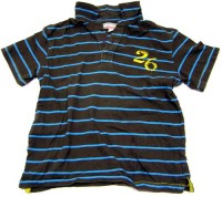 Hnědo-modré pruhované tričko s číslem a límečkem zn. Rebel