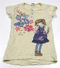 Béžové tričko s kytičkami a holčičkou 