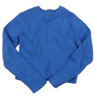 Modrý žebrovaný crop svetr zn. Zara