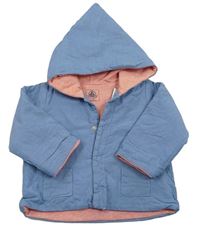 Modrý plátěný zateplený kabátek s kapucí zn. Petit Bateau