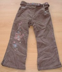 Hnědé manžestrové kalhoty s kytičkou a motýlkem a páskem zn. St. Bernard