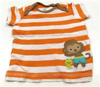 Oranžovo-bílé pruhované tričko s opičkou zn. Carter´s