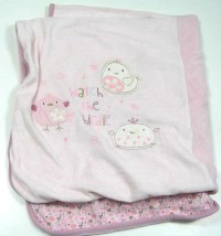Růžová sametová deka s ptáčky zn. Mothercare
