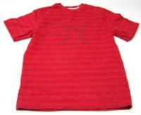 Červené pruhované tričko s číslem zn. Faded Glory vel. 10/12 let