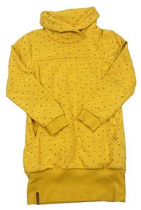 Žluté puntíkaté teplákové šaty s kytičkami a komínovým límcem zn. YIGGA