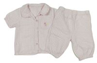 Světlerůžovo-bílé kostkované krepové pyžamo s límečkem zn. Nutmeg