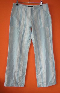 Dámské modro-bílé lněné kalhoty