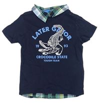 Tmavomodré tričko s krokodýlem a košilovou vsadkou zn. C&A
