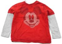 Červeno-šedé triko s Mickey Mousem zn. George