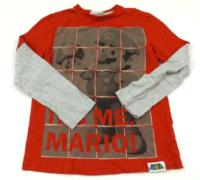 Červeno-šedé triko s Mario Bros
