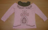 Růžovo-khaki triko s kytičkami vel. 12 let