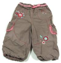 Hnědé bavlněné oteplené kalhoty s kytičkou zn. M&Co