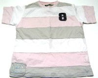 Bílo- růžové pruhované tričko vel. 11-12 let