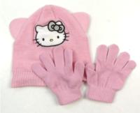 2set- růžová čepička s Hello Kitty+ rukavičky