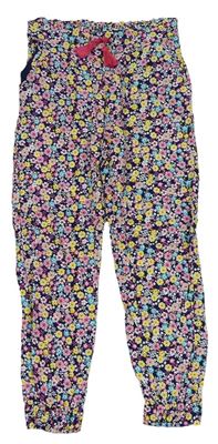 Tmavomodro-barevné květované lehké kalhoty zn. Primark