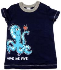 Outlet - Tmavomodré tričko s chobotnicí zn. Marks&Spencer