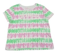 Bílo-růžovo-zelené batikované tričko s nápisem zn. Primark
