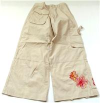 Světlebéžové 7/8 plátěné kalhoty s kytičkami zn. TCM