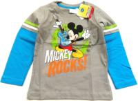 Nové - Šedo-azurové triko s Mickeym zn. Disney 