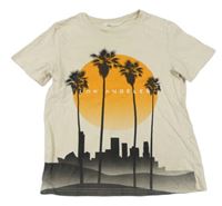 Světlebéžové tričko s palmami a sluncem zn. H&M
