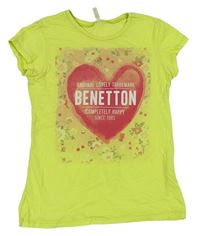 Neonově žluté tričko se srdcem zn. Benetton