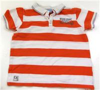 Oranžovo-bílé pruhované polo tričko s nápisy a číslem zn. F&F