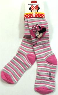Nové - Šedo-růžovo-bílé pruhované punčocháčky s Minnií zn. Disney 