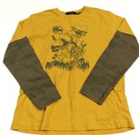 Hořčicovo-army triko s dinosaurem zn.George