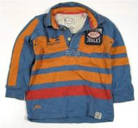 Modro-oranžové pruhované triko s límečkem 